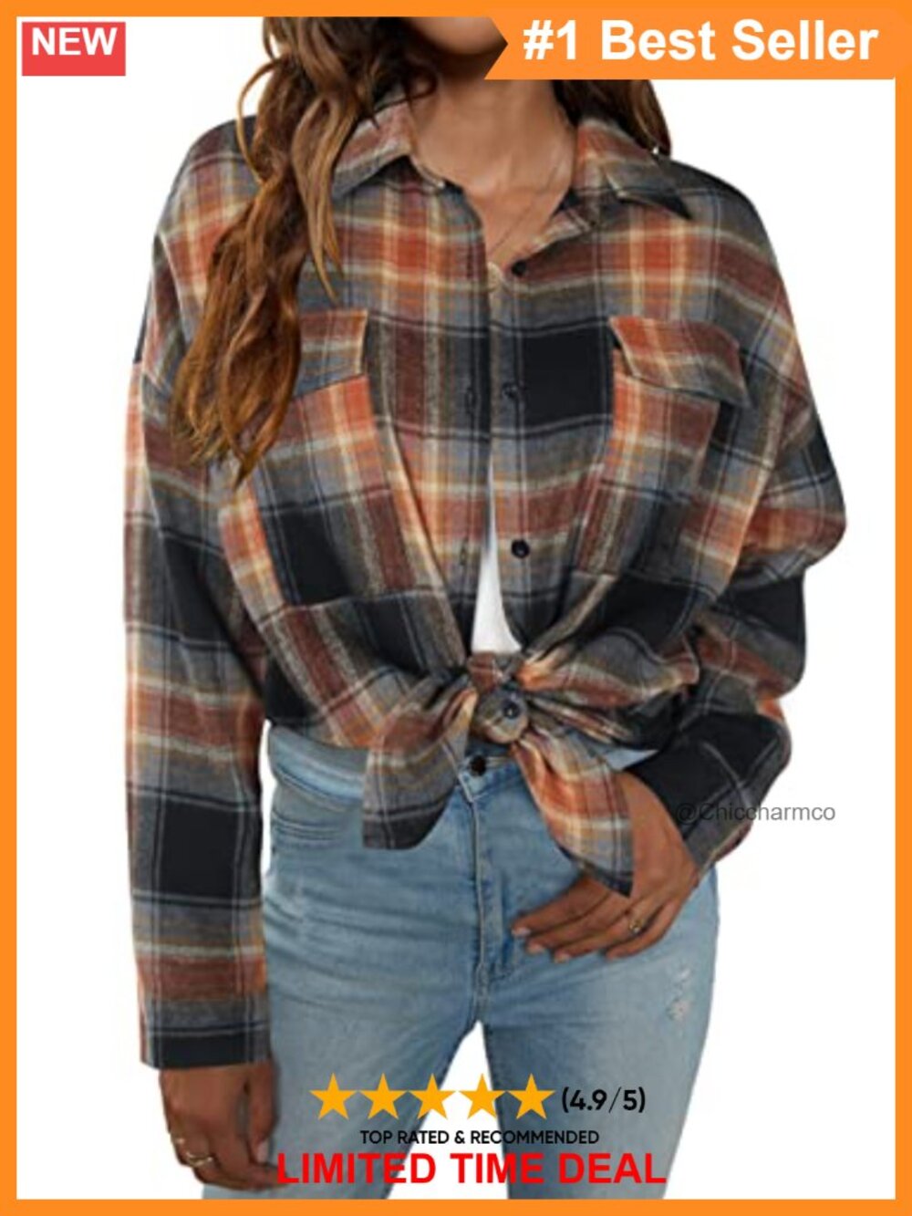 Womens Plaid Flannel Shacket Button Down Long Sleeve Oversized